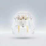 Clear glass container with light bulbs on a gradient gray background (PinOva Aesthetic)