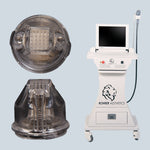 Medical device with two close-up views of its components on a transparent background