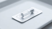 Sealed sterile medical cartridge package on a neutral clinical tray