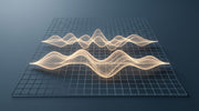 Stacked translucent frequency bands and depth gradient grid representing Vivace dual-frequency and fine-step precision.