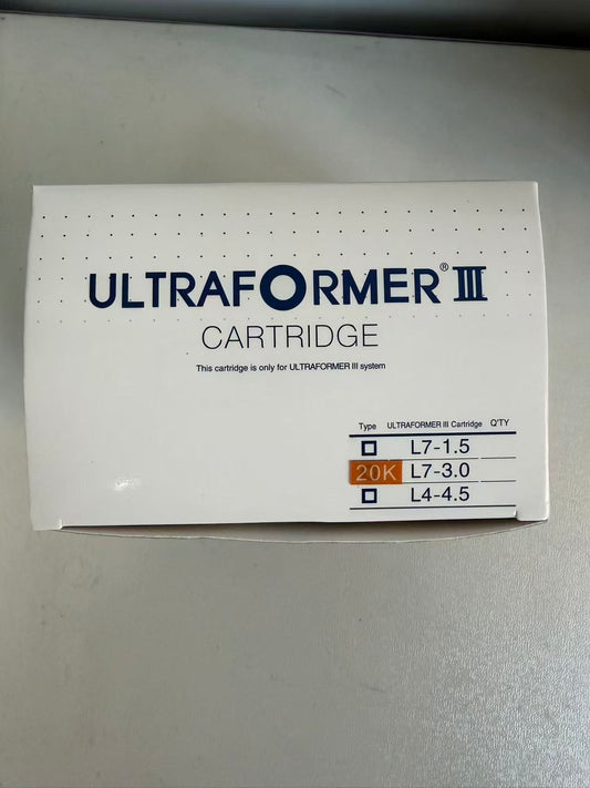 Original 1.5 - 2.0 - 3.0 - 4.5 mm cartridge for Classys Ultraformer III Hifu , focused ultrasound.
20,000 shots, choose the desired depth in the menu.