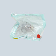 Clear plastic bag with a red dot on a white background