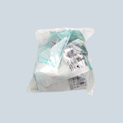 Packaged medical supplies with labels on a white background