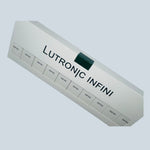 Lutron JC Infini control panel on a light gray background